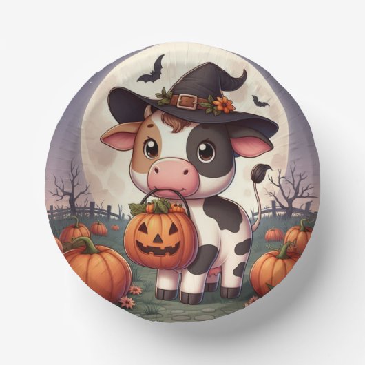 Niedliche Halloween-Hexenkuh Pappteller (Vorderseite)