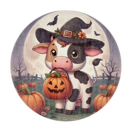 Niedliche Halloween-Hexenkuh Schneidebrett (Vorderseite)