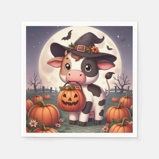 Niedliche Halloween-Hexenkuh Serviette (Vorderseite)