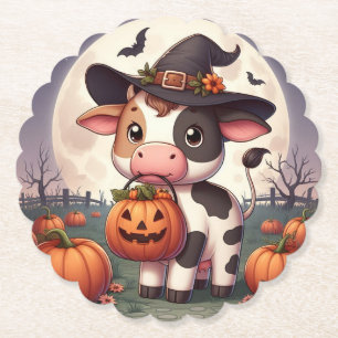 Niedliche Halloween-Hexenkuh Untersetzer