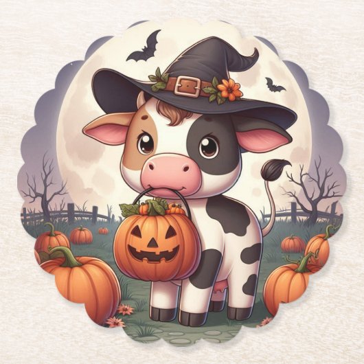 Niedliche Halloween-Hexenkuh Untersetzer (Vorderseite)
