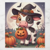 Niedliche Halloween-Hexenkuh Weinetikett (Einzelnes Label)