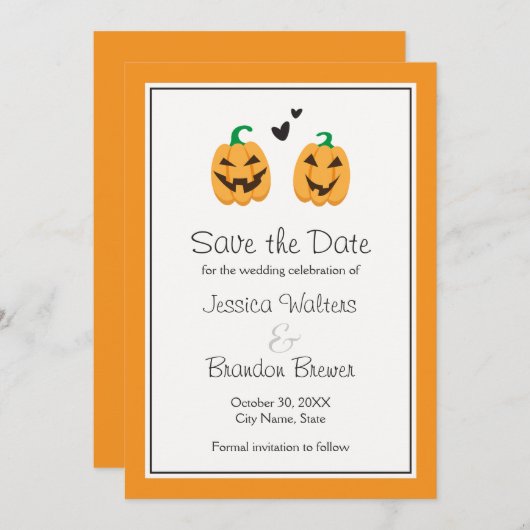 Niedliche Halloween Hochzeit speichern Sie das Dat Save The Date (Vorne/Hinten)