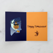 Niedliche Halloween-Karte mit Eule, Fledermäusen u Karte (Innenseite)