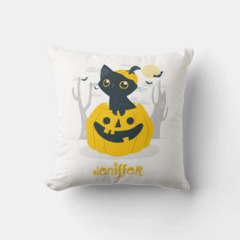 Niedliche Halloween-Katze aus Kürbisbussen-Mond Kissen