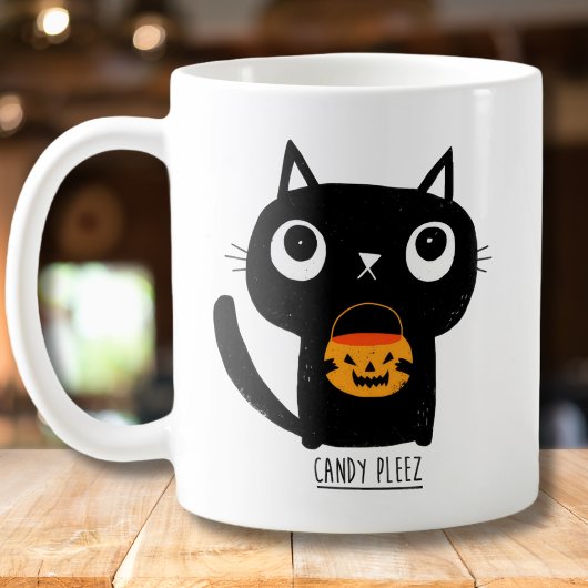Niedliche Halloween-Katze Fragend für Candy Kaffeetasse