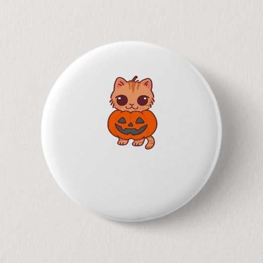 Niedliche Halloween-Katze im Kürbiskostüm Classic  Button (Vorderseite)