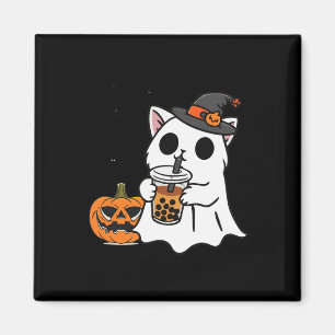Niedliche Halloween-Katze in Geisterkostüm trinken Magnet