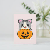 Niedliche Halloween-Katze in Kürbislaterne Postkarte (Stehend Vorderseite)