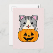 Niedliche Halloween-Katze in Kürbislaterne Postkarte (Vorne/Hinten)