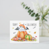 Niedliche Halloween-Katze in Pumpkin Postkarte (Stehend Vorderseite)