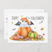 Niedliche Halloween-Katze in Pumpkin Postkarte (Vorne/Hinten)