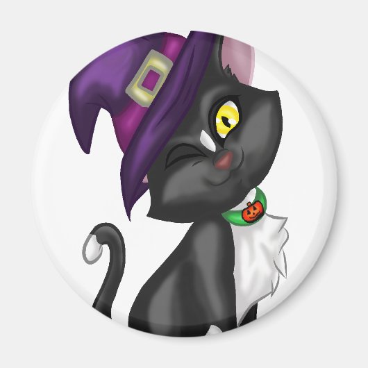 Niedliche Halloween-Katze mit Hut Magnet (Vorne)
