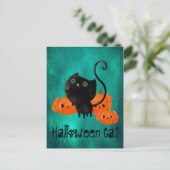 Niedliche Halloween-Katze mit Kürbis Postkarte (Stehend Vorderseite)