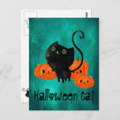 Niedliche Halloween-Katze mit Kürbis Postkarte (Vorne/Hinten)