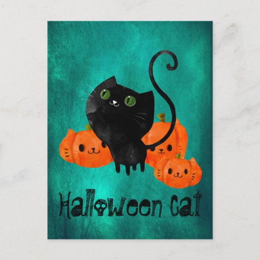 Niedliche Halloween-Katze mit Kürbis Postkarte (Vorderseite)