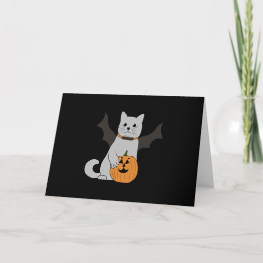 Niedliche Halloween-Katze mit Kürbiscreme-Bott Karte (Vorderseite)
