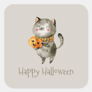 Niedliche Halloween-Katze mit Pumpkin Aufkleber
