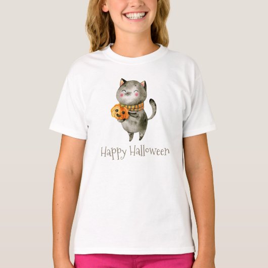 Niedliche Halloween-Katze mit Pumpkin-Crew-Shirt T-Shirt (Vorderseite)