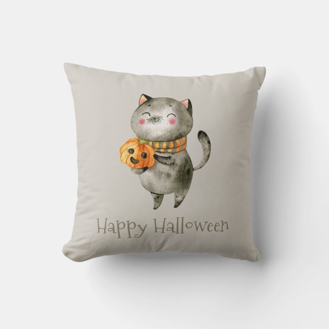 Niedliche Halloween-Katze mit Pumpkin | Dekokissen (Vorderseite)