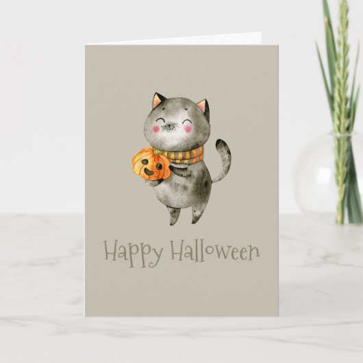 Niedliche Halloween-Katze mit Pumpkin | Grußkarte Karte (Vorderseite)
