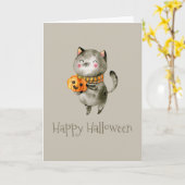 Niedliche Halloween-Katze mit Pumpkin | Grußkarte Karte (Gelbe Blume)