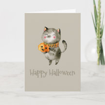Niedliche Halloween-Katze mit Pumpkin | Grußkarte