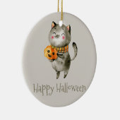 Niedliche Halloween-Katze mit Pumpkin | Keramik-Or Keramik Ornament (Rechts)