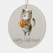Niedliche Halloween-Katze mit Pumpkin | Keramik-Or Keramik Ornament (Links)