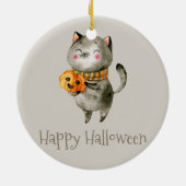 Niedliche Halloween-Katze mit Pumpkin | Keramik-Or Keramik Ornament (Hinten)