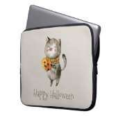 Niedliche Halloween-Katze mit Pumpkin | Laptop Sle Laptopschutzhülle (Vorderseite Links)