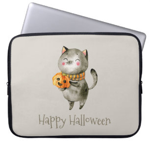Niedliche Halloween-Katze mit Pumpkin   Laptop Sle Laptopschutzhülle