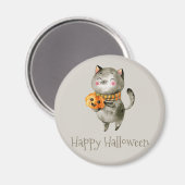 Niedliche Halloween-Katze mit Pumpkin | Magnet (Vorderseite/Rückseite)