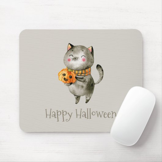 Niedliche Halloween-Katze mit Pumpkin | Mousepad (Mit Mouse)