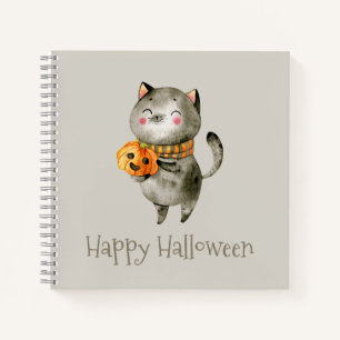 Niedliche Halloween-Katze mit Pumpkin   Notizbuch