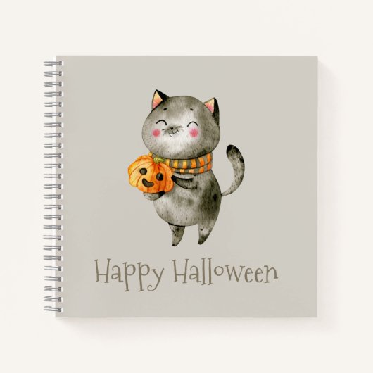 Niedliche Halloween-Katze mit Pumpkin | Notizbuch (Vorderseite)
