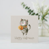 Niedliche Halloween-Katze mit Pumpkin | Party Einl Einladung (Stehend Vorderseite)