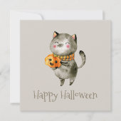 Niedliche Halloween-Katze mit Pumpkin | Party Einl Einladung (Vorderseite)