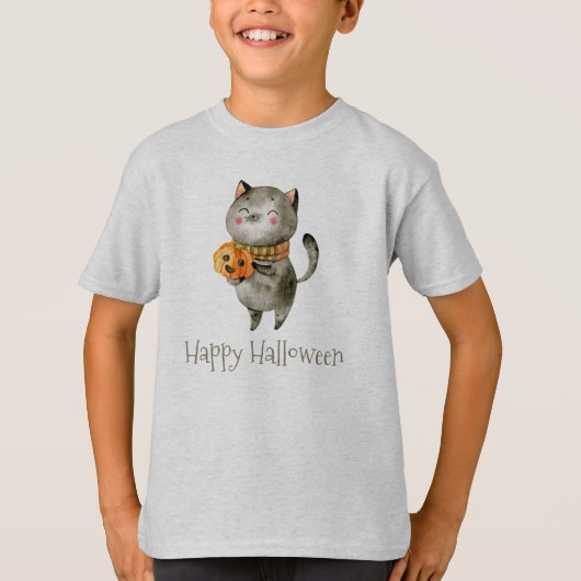 Niedliche Halloween-Katze mit Pumpkin Sleeve Shirt (Vorderseite)