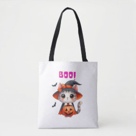 Niedliche Halloween-Katze mit Pumpkin und Hexenhut Tasche