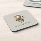 Niedliche Halloween-Katze mit Pumpkin | Untersetze Getränkeuntersetzer (Linke Seite)