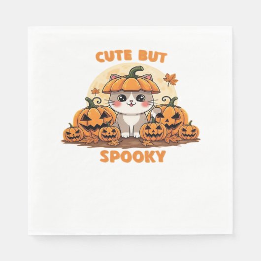 Niedliche Halloween-Katze mit Pumpkins - Kawaii Sp Serviette (Vorderseite)