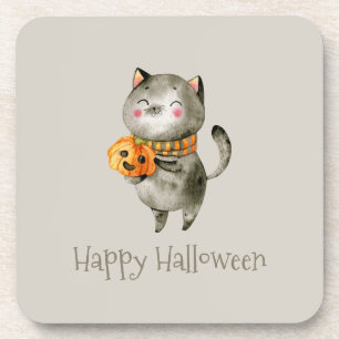 Niedliche Halloween-Katze mit Untersetzer des