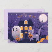Niedliche Halloween-Katze und Geist Postkarte (Vorne/Hinten)