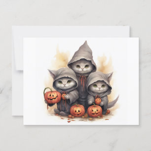 Niedliche Halloween-Katzen auf Hoodies mit Pumpkin Postkarte