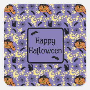 Niedliche Halloween-Katzen, Fledermäuse und Stars Quadratischer Aufkleber