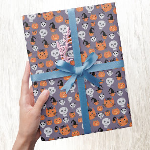 Niedliche Halloween-Katzen und -Skulls Spooky Geschenkpapier