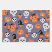 Niedliche Halloween-Katzen und -Skulls Spooky Geschenkpapier Set (Vorderseite)