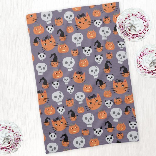Niedliche Halloween-Katzen und -Skulls Spooky Geschirrtuch