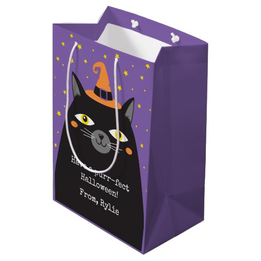 Niedliche Halloween-Katzengeschenktasche Mittlere Geschenktüte (Rückseite Schrägansicht)